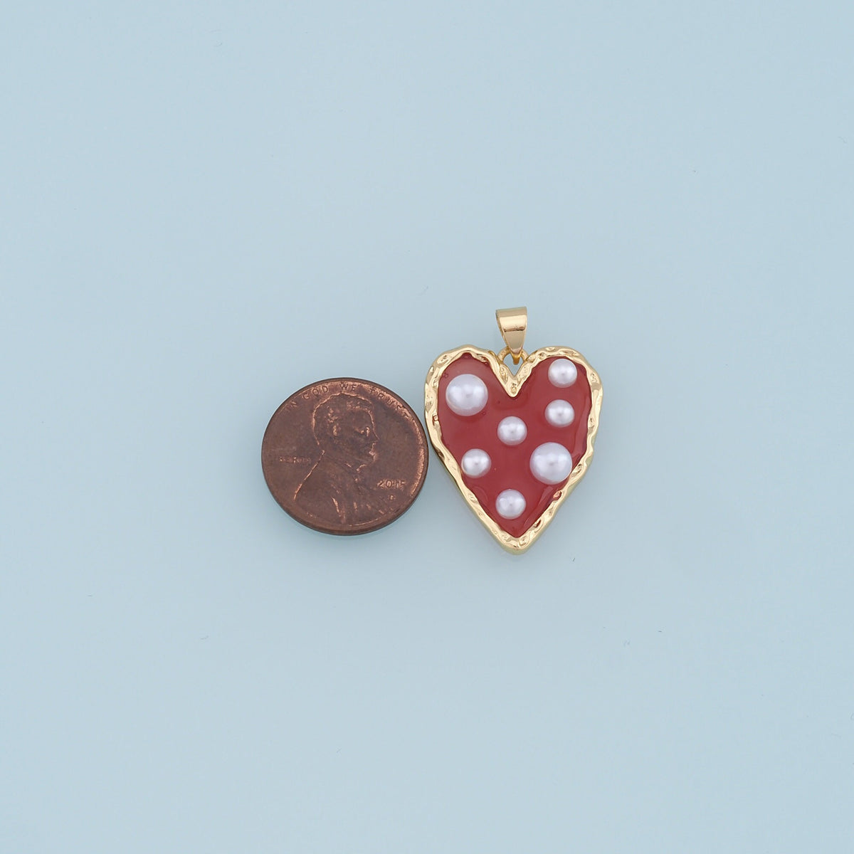 18K Gold Filled Heart Enamel Pearl Charm Pendant for Jewelry Making