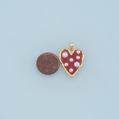 18K Gold Filled Heart Enamel Pearl Charm Pendant for Jewelry Making
