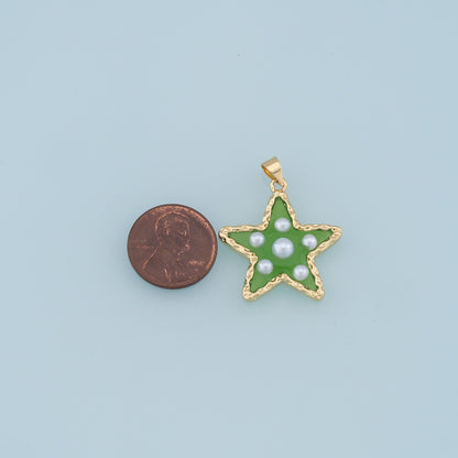 Gold Pearl Star Charms,18K Gold Filled Clear Enamel Star Pendant,Color Star Charm Bracelet Necklace for DIY Jewelry Making Su