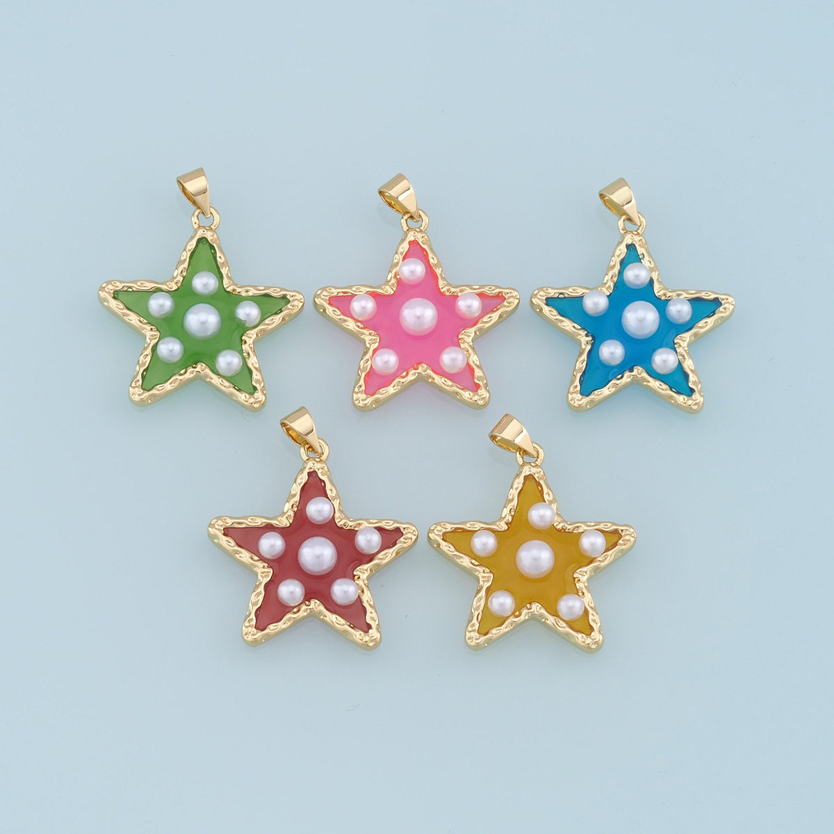 Gold Pearl Star Charms,18K Gold Filled Clear Enamel Star Pendant,Color Star Charm Bracelet Necklace for DIY Jewelry Making Su