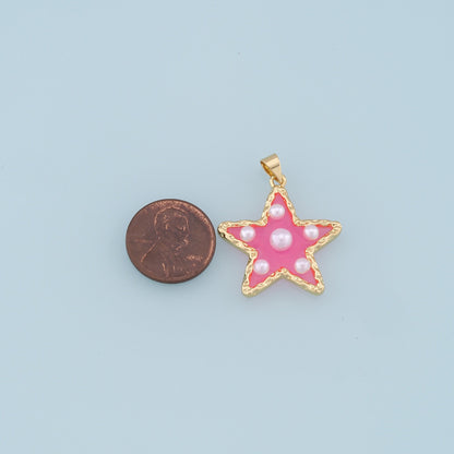 Gold Pearl Star Charms,18K Gold Filled Clear Enamel Star Pendant,Color Star Charm Bracelet Necklace for DIY Jewelry Making Su
