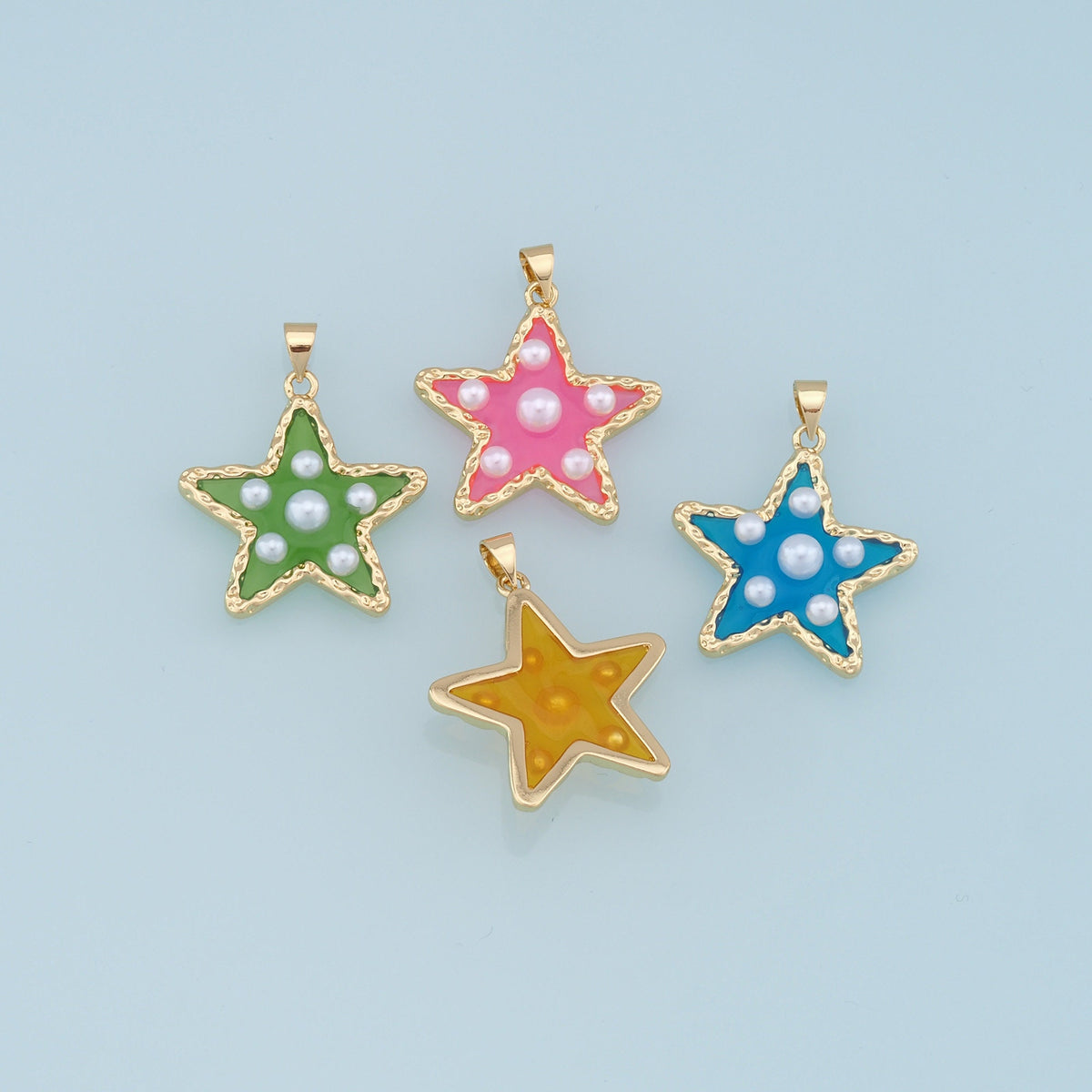 Gold Pearl Star Charms,18K Gold Filled Clear Enamel Star Pendant,Color Star Charm Bracelet Necklace for DIY Jewelry Making Su