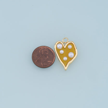 Gold Heart Pearl Charms,18K Gold Filled Clear Enamel Heart Pendant,Color Heart Charm Bracelet Necklace for DIY Jewelry Making