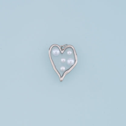 Gold Heart Pearl Charms,18K Gold Filled Clear Enamel Heart Pendant,Heart Love Charm Bracelet Necklace for DIY Jewelry Making Supply