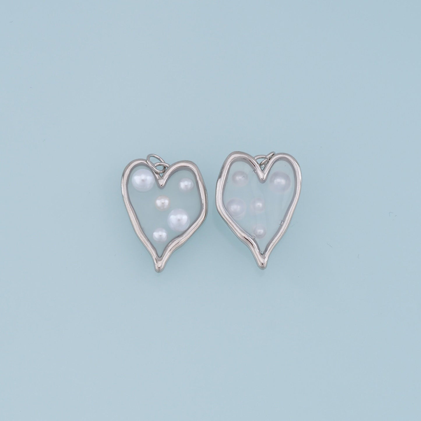 Gold Heart Pearl Charms,18K Gold Filled Clear Enamel Heart Pendant,Heart Love Charm Bracelet Necklace for DIY Jewelry Making Supply