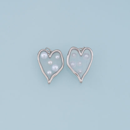 Gold Heart Pearl Charms,18K Gold Filled Clear Enamel Heart Pendant,Heart Love Charm Bracelet Necklace for DIY Jewelry Making Supply