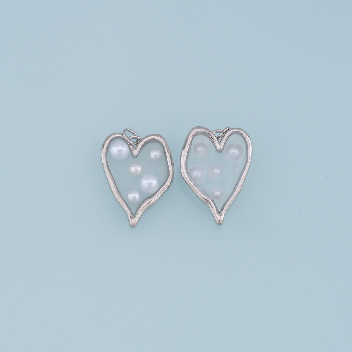 Gold Heart Pearl Charms,18K Gold Filled Clear Enamel Heart Pendant,Heart Love Charm Bracelet Necklace for DIY Jewelry Making 