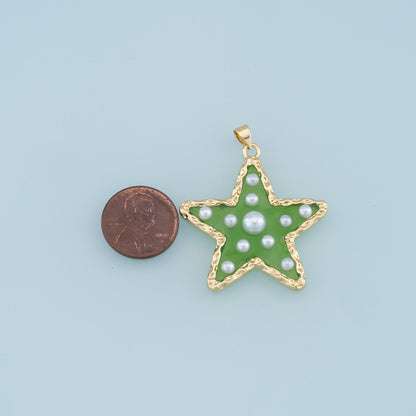 18K Gold Filled Star Enamel Pearl Charm Pendant for Jewelry Making