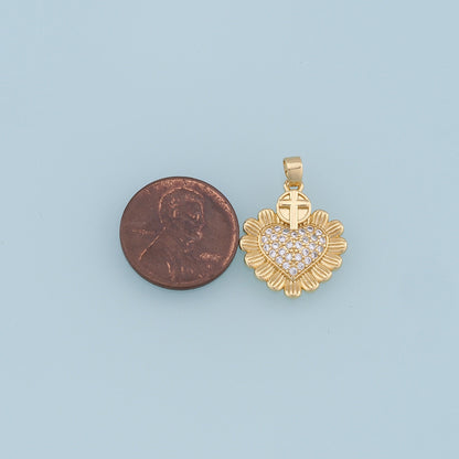 Gold Sacred Heart Charms,18K Gold Filled Sacred heart Pendant,CZ Micro Pave Religious Charm Bracelet Necklace for DIY Jewelry Making Supply