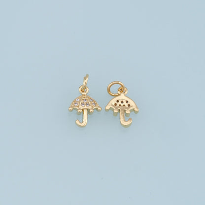 Gold Umbrella Charms,18K Gold Filled Umbrella Pendant,CZ Micro Pave Umbrella Charm Bracelet Necklace for DIY Jewelry Making Supply