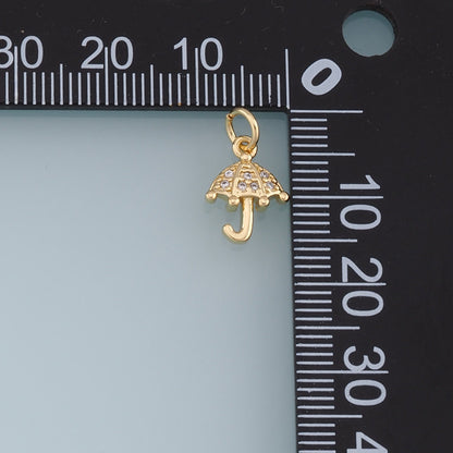 Gold Umbrella Charms,18K Gold Filled Umbrella Pendant,CZ Micro Pave Umbrella Charm Bracelet Necklace for DIY Jewelry Making Supply