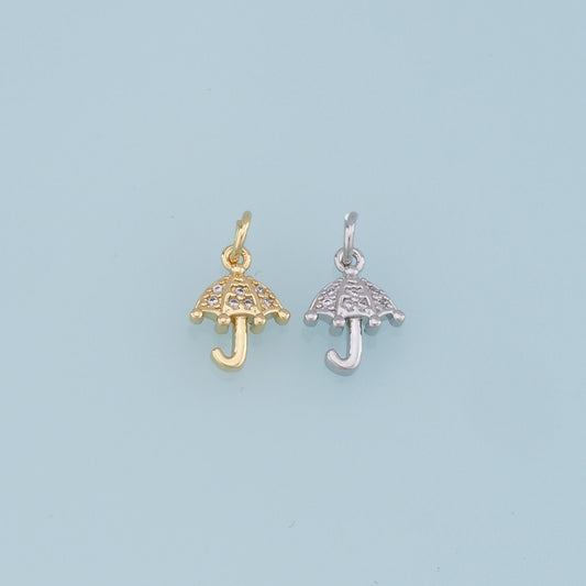 Gold Umbrella Charms,18K Gold Filled Umbrella Pendant,CZ Micro Pave Umbrella Charm Bracelet Necklace for DIY Jewelry Making Supply