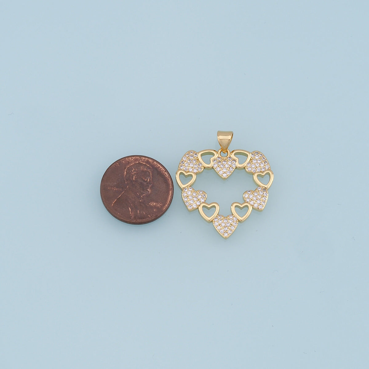 Gold Heart Charms,18K Gold Filled Heart Pendant,CZ Micro Pave Heart Charm Bracelet Necklace for DIY Jewelry Making Supply