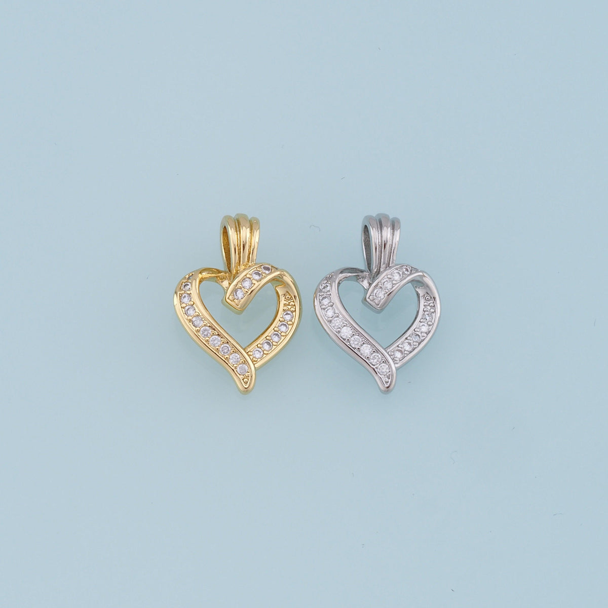 Gold Heart Charms,18K Gold Filled Heart Pendant,CZ Micro Pave Heart Charm Bracelet Necklace for DIY Jewelry Making Supply