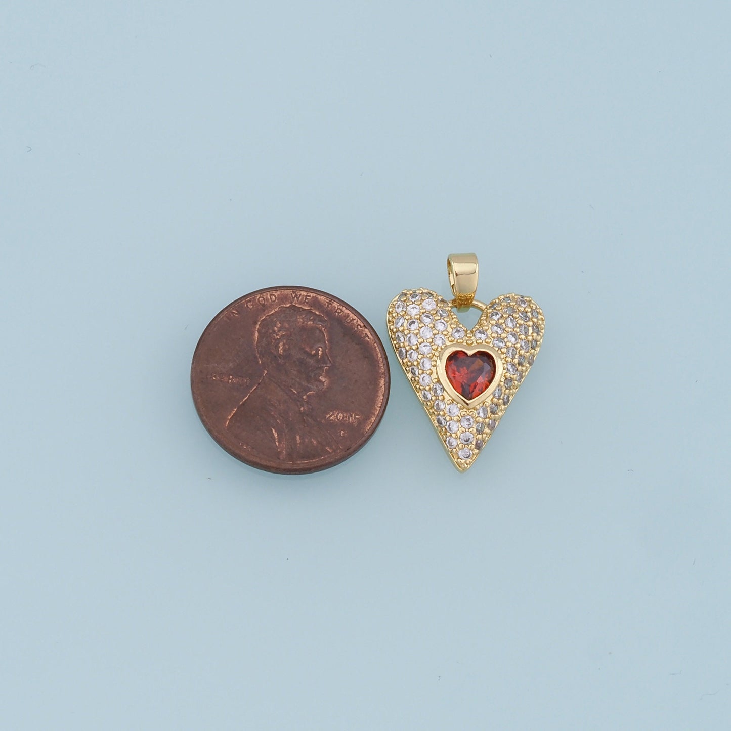 Gold Heart Charms,18K Gold Filled Red Heart Pendant,CZ Micro Pave Heart Charm Bracelet Necklace for DIY Jewelry Making Supply