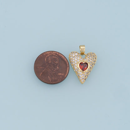 Gold Heart Charms,18K Gold Filled Red Heart Pendant,CZ Micro Pave Heart Charm Bracelet Necklace for DIY Jewelry Making Supply