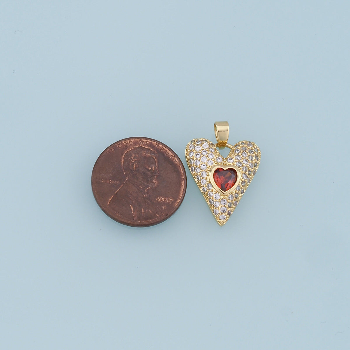 18K Gold Filled Heart CZ Charm Pendant for Jewelry Making