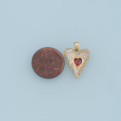 18K Gold Filled Heart CZ Charm Pendant for Jewelry Making