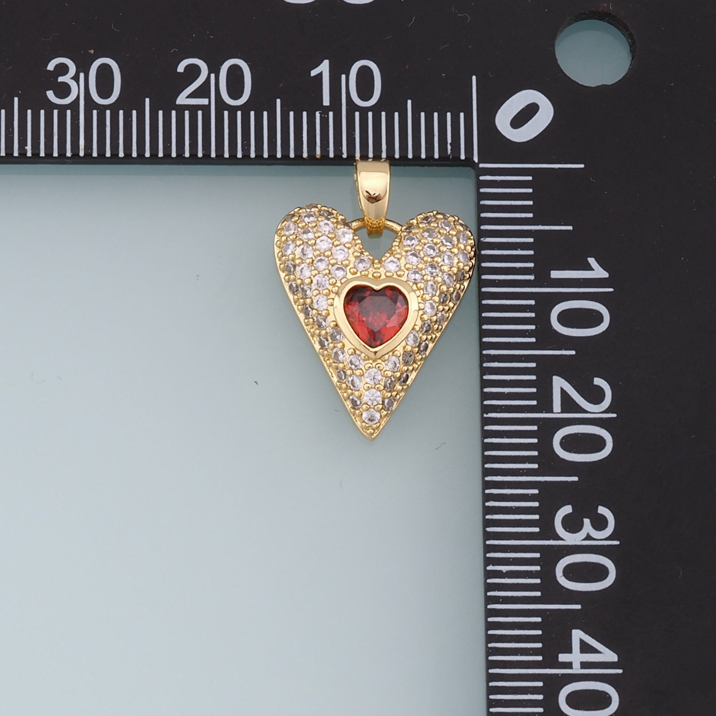 Gold Heart Charms,18K Gold Filled Red Heart Pendant,CZ Micro Pave Heart Charm Bracelet Necklace for DIY Jewelry Making Supply