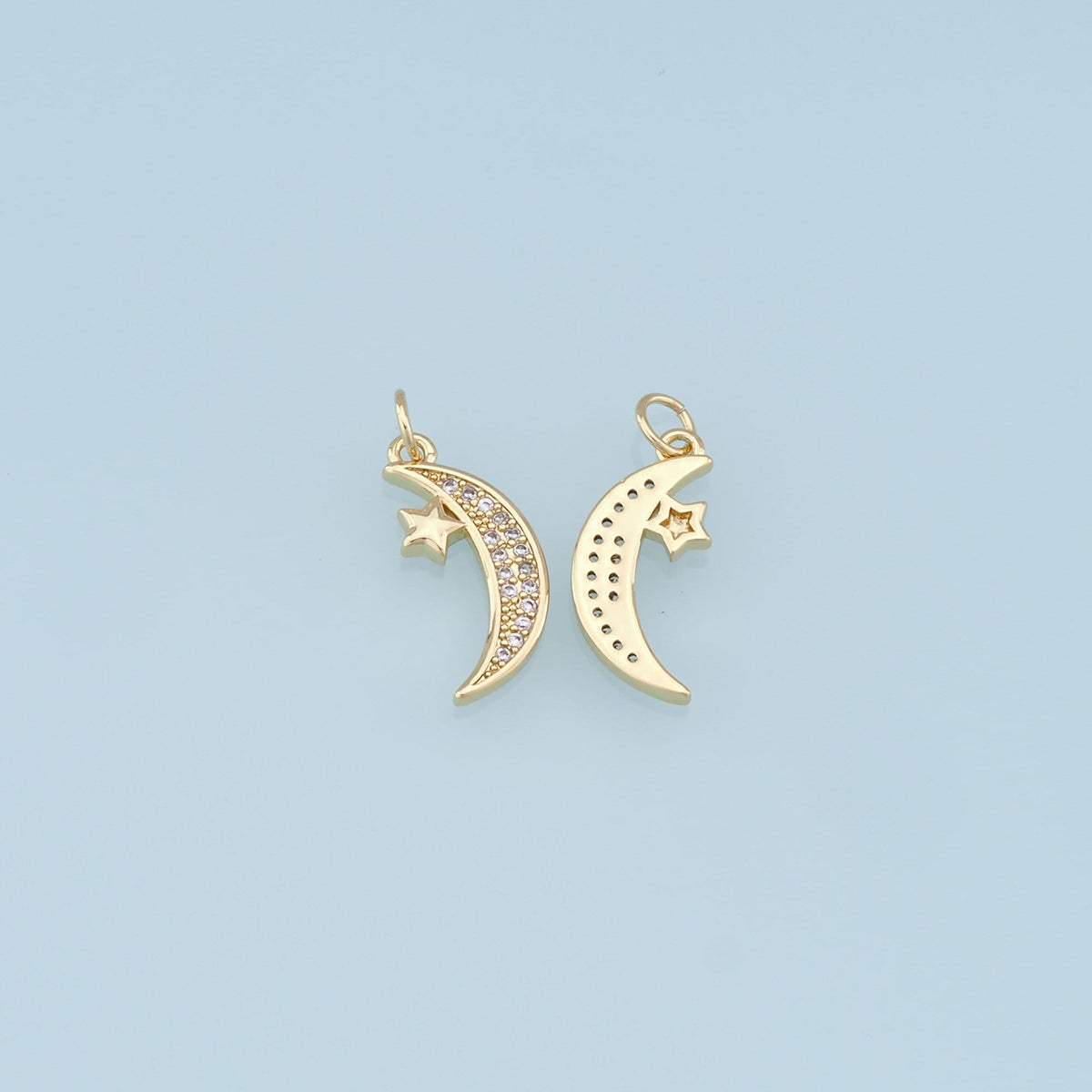 Gold Moon Star Charms,18K Gold Filled CZ Sun Pendant,Celestial Charm Bracelet Necklace for DIY Jewelry Making Supply