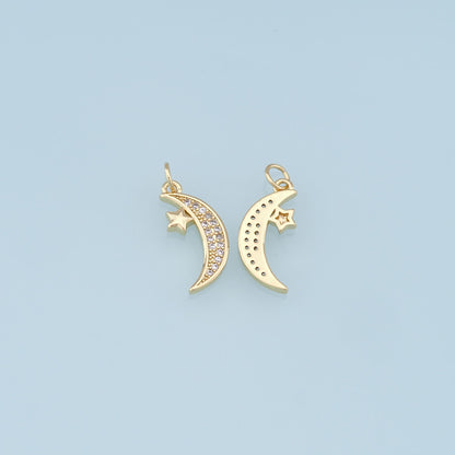 Gold Moon Star Charms,18K Gold Filled CZ Sun Pendant,Celestial Charm Bracelet Necklace for DIY Jewelry Making Supply