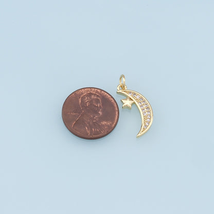 Gold Moon Star Charms,18K Gold Filled CZ Sun Pendant,Celestial Charm Bracelet Necklace for DIY Jewelry Making Supply