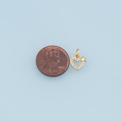 Gold Crown Heart Charms,18K Gold Filled Heart Pendant,Heart Charm Bracelet Necklace for DIY Jewelry Making Supply