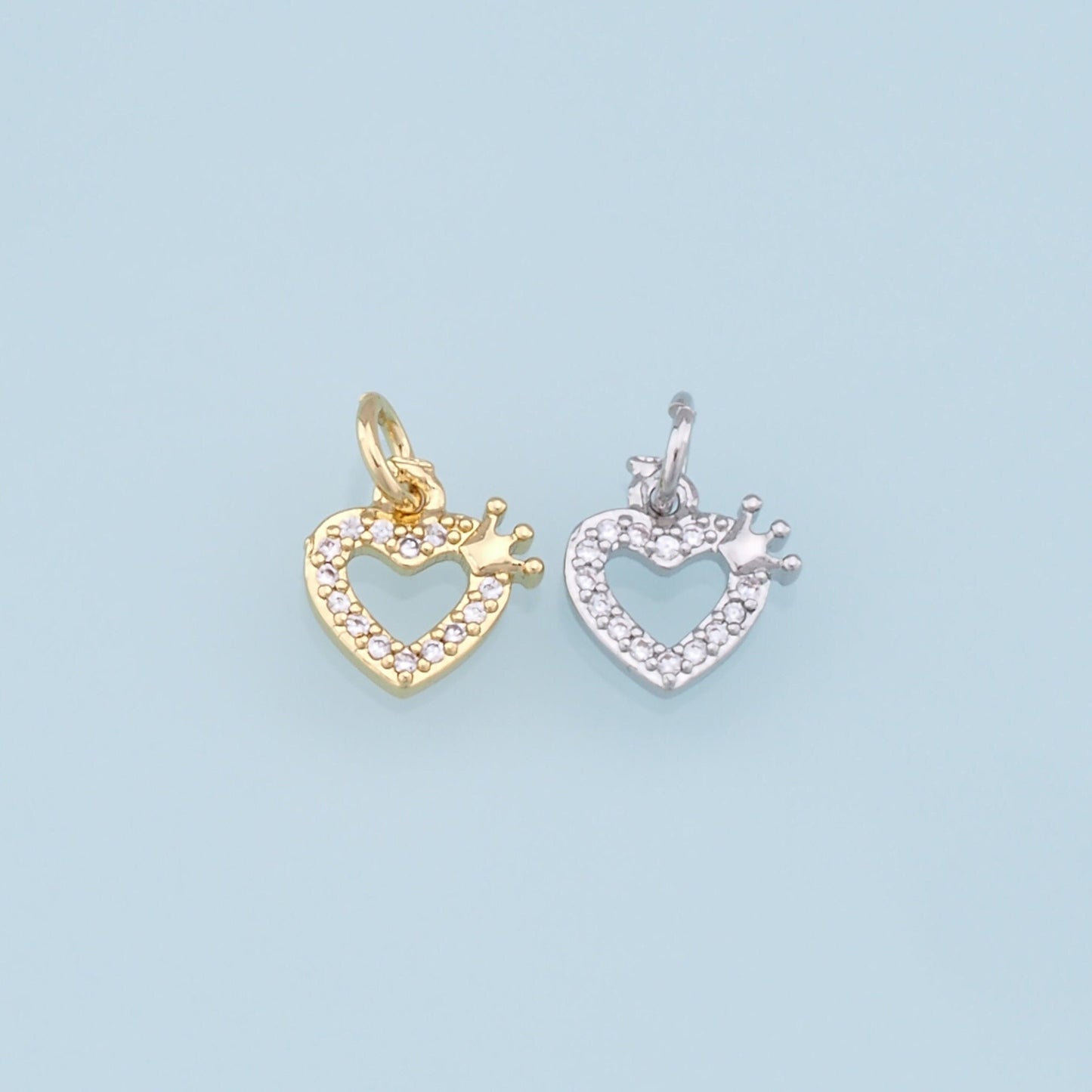 Gold Crown Heart Charms,18K Gold Filled Heart Pendant,Heart Charm Bracelet Necklace for DIY Jewelry Making Supply