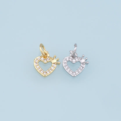 Gold Crown Heart Charms,18K Gold Filled Heart Pendant,Heart Charm Bracelet Necklace for DIY Jewelry Making Supply