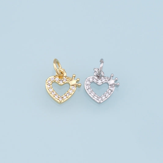 Gold Crown Heart Charms,18K Gold Filled Heart Pendant,Heart Charm Bracelet Necklace for DIY Jewelry Making Supply