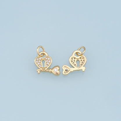 Gold Key Lock Charms,18K Gold Filled Key Pendant,Heart Lock Charm Bracelet Necklace for DIY Jewelry Making Supply