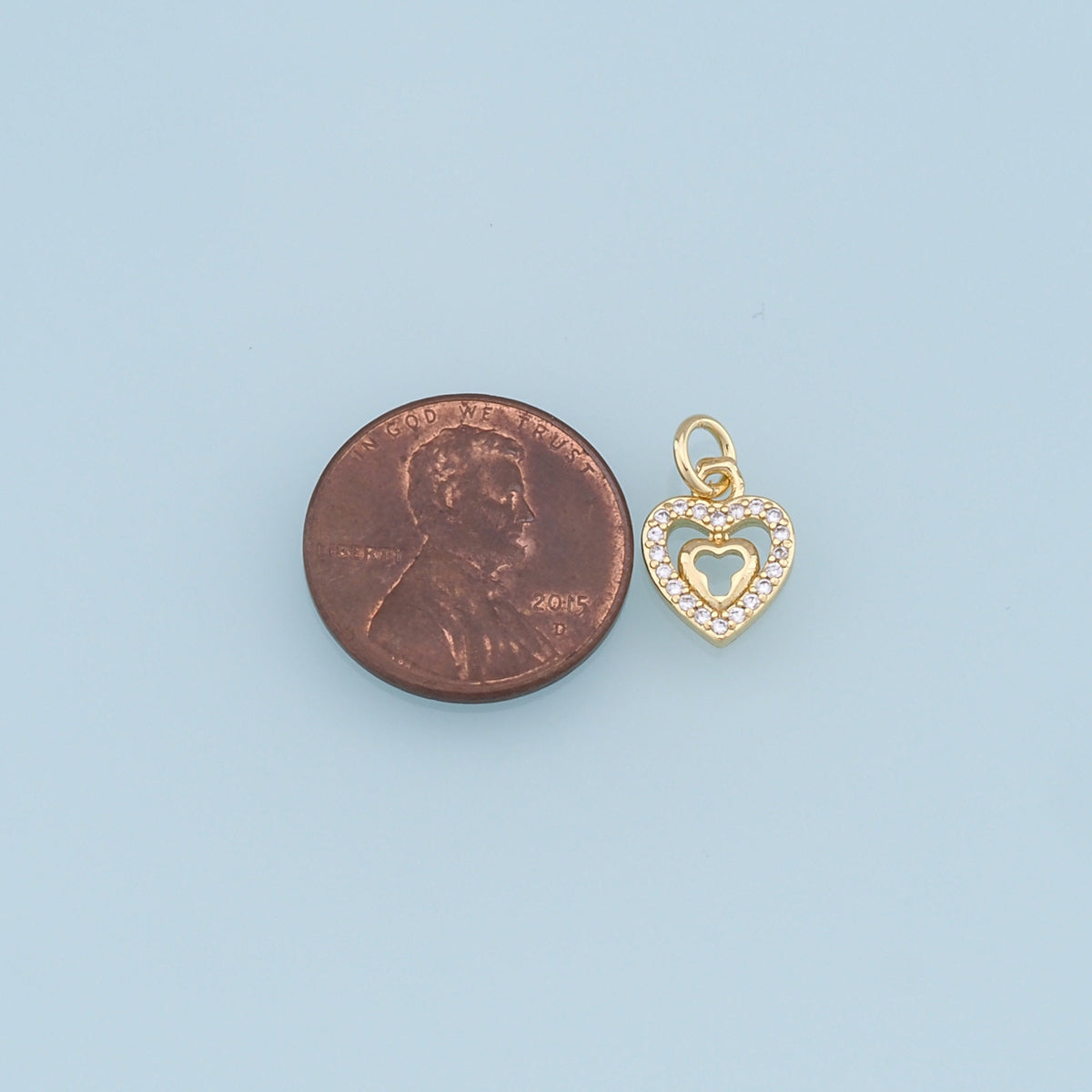 18K Gold Filled Cubic Zirconia Heart Charm Pendant for Jewelry Making