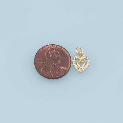 18K Gold Filled Cubic Zirconia Heart Charm Pendant for Jewelry Making