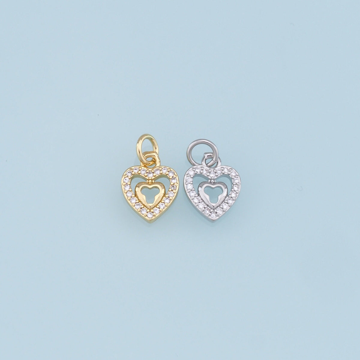 18K Gold Filled Cubic Zirconia Heart Charm Pendant for Jewelry Making