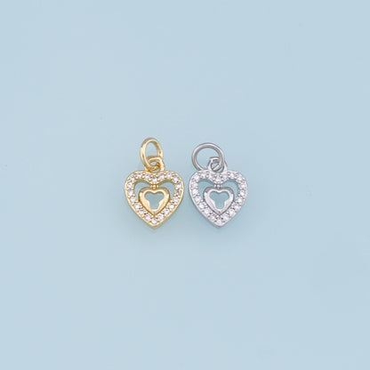 18K Gold Filled Cubic Zirconia Heart Charm Pendant for Jewelry Making