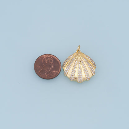 Gold Shell Charms,18K Gold Filled Conch Shell Pendant,CZ Micro Pave Shell Charm Bracelet Necklace for DIY Jewelry Making Supply