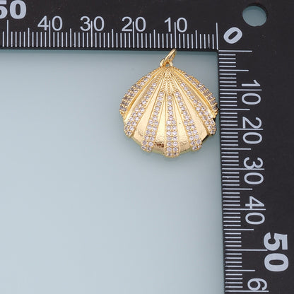 Gold Shell Charms,18K Gold Filled Conch Shell Pendant,CZ Micro Pave Shell Charm Bracelet Necklace for DIY Jewelry Making Supply