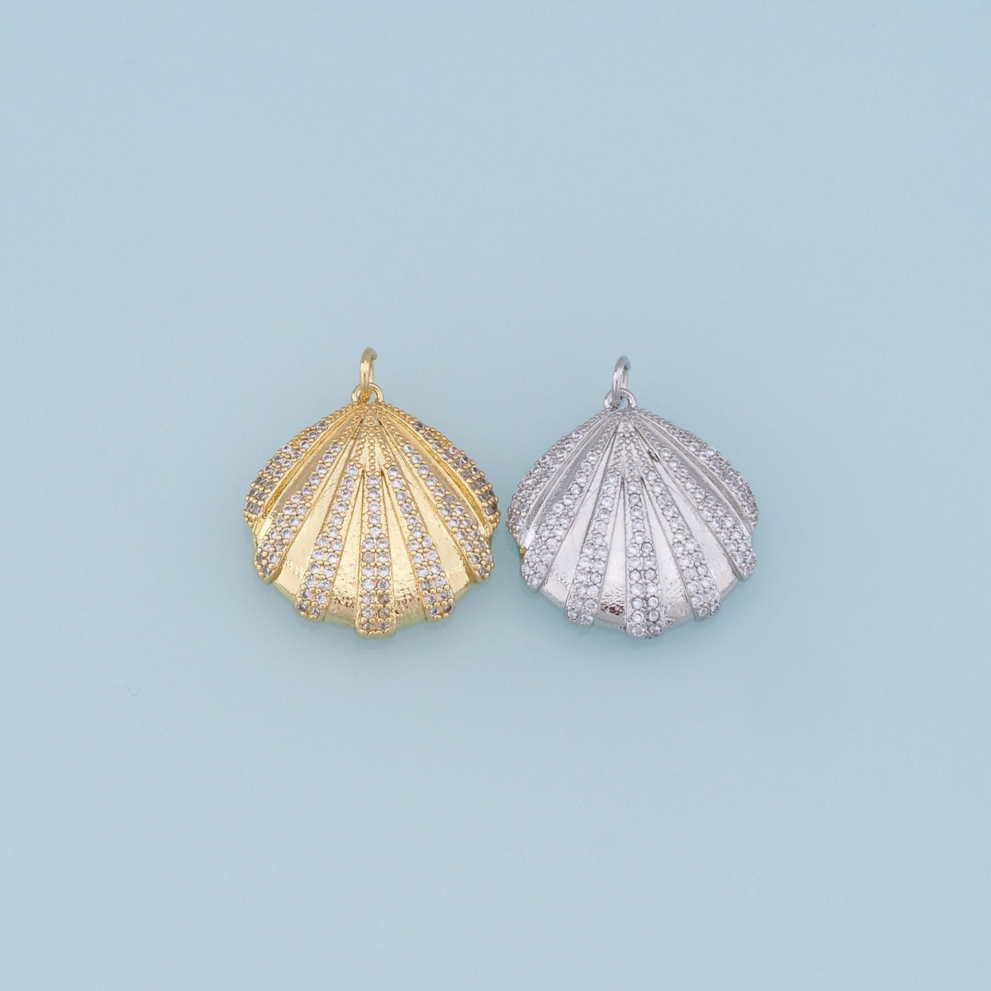 Gold Shell Charms,18K Gold Filled Conch Shell Pendant,CZ Micro Pave Shell Charm Bracelet Necklace for DIY Jewelry Making Supply