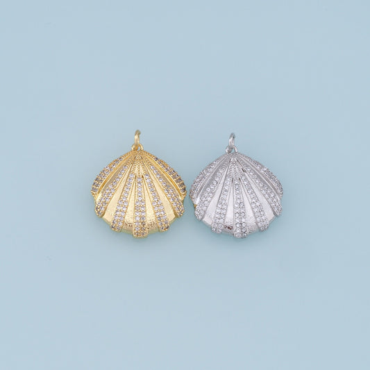 Gold Shell Charms,18K Gold Filled Conch Shell Pendant,CZ Micro Pave Shell Charm Bracelet Necklace for DIY Jewelry Making Supply
