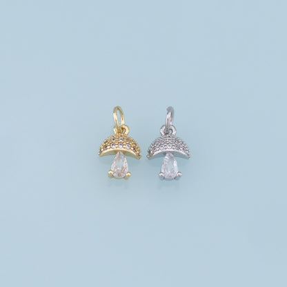 Gold mushroom Charms,18K Gold Filled mushroom Pendant,Silver mushroom Charm Bracelet Necklace for DIY Jewelry Making Supply