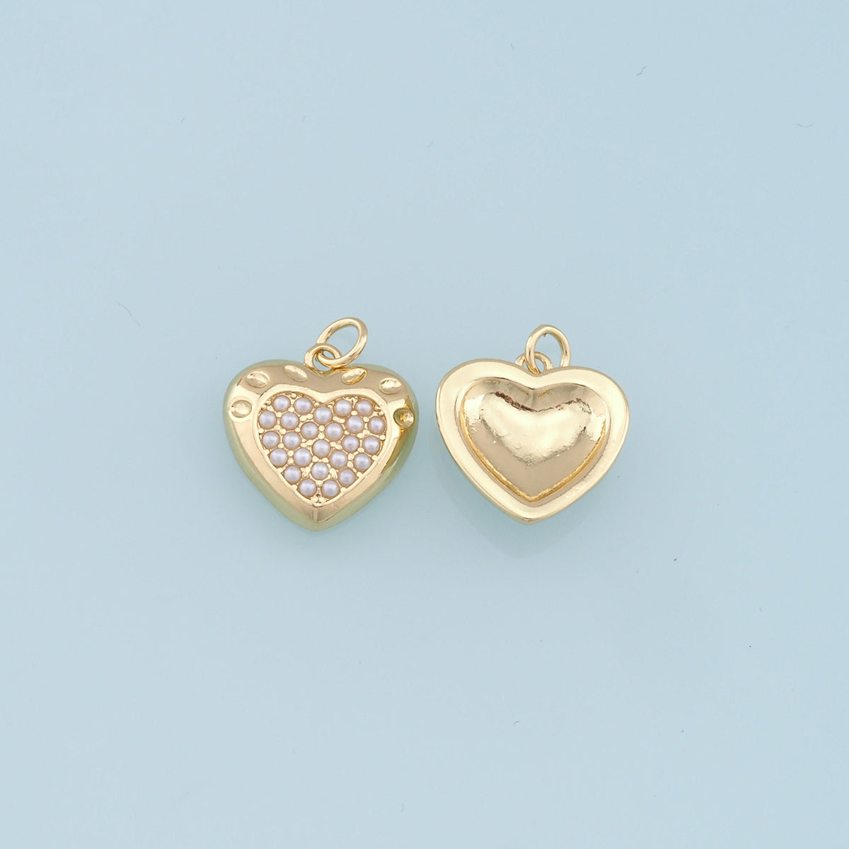 Gold Heart Pearl Charms,18K Gold Filled Heart Pendant,Heart Charm Bracelet Necklace for DIY Jewelry Making Supply