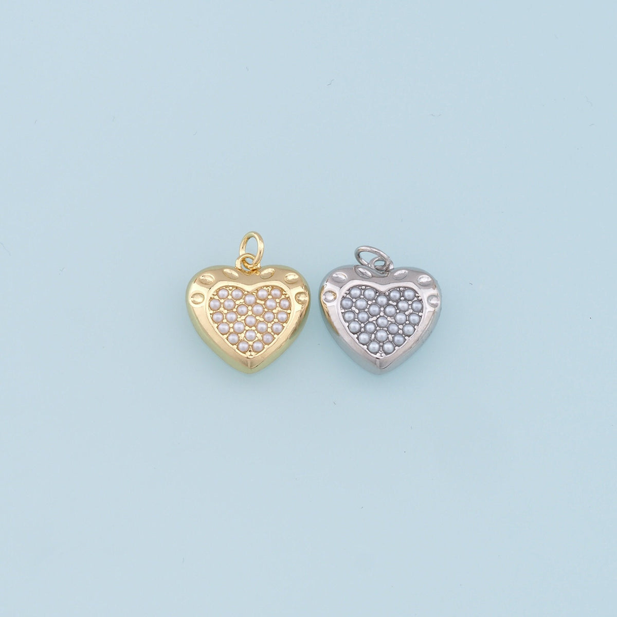 Gold Heart Pearl Charms,18K Gold Filled Heart Pendant,Heart Charm Bracelet Necklace for DIY Jewelry Making Supply