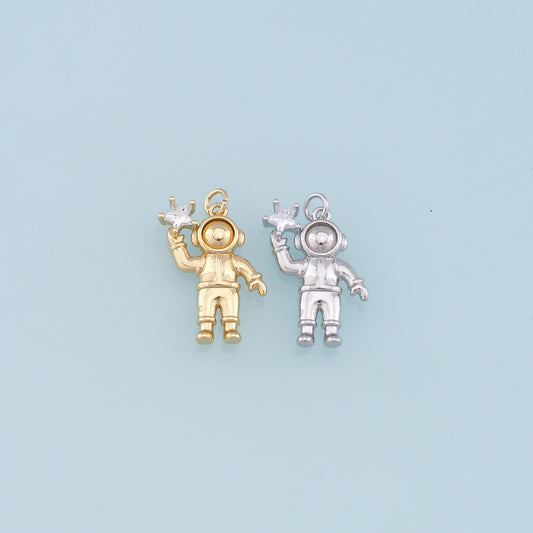 Gold Astronaut Charms,18K Gold Filled Astronaut Pendant,Astronaut Star Charm Bracelet Necklace for DIY Jewelry Making Supply