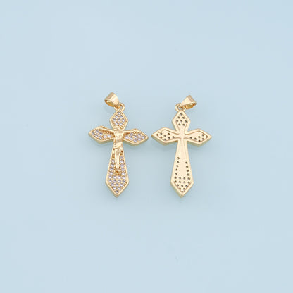 Gold Jesus Charms,18K Gold Filled Cross Pendant,CZ Micro Pave Religious Protect Charm Bracelet Necklace for DIY Jewelry Makin