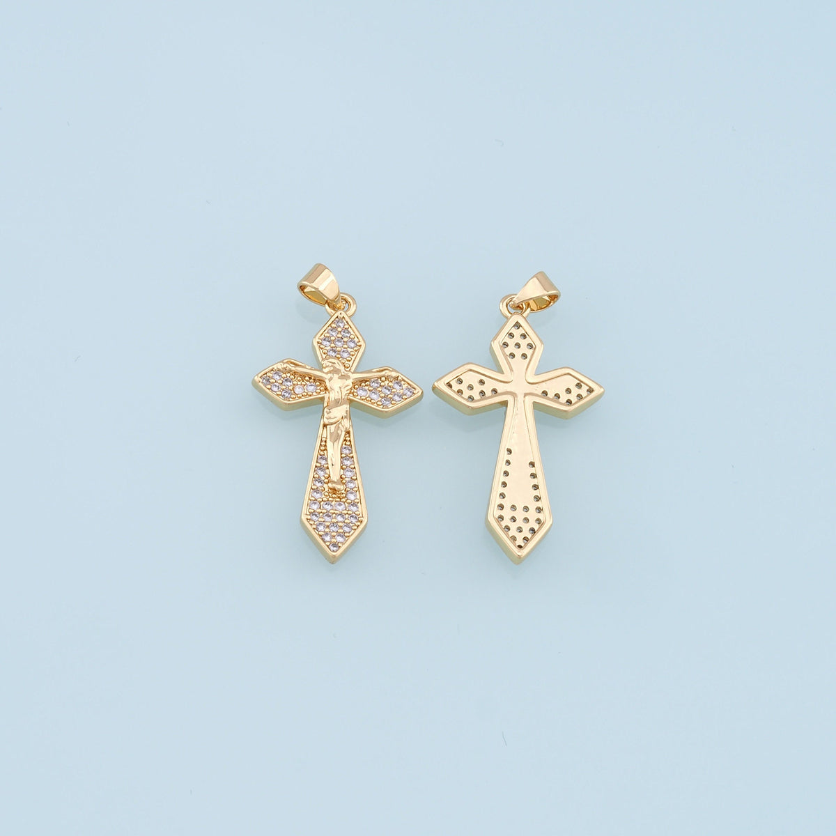 18K Gold Filled Cross CZ Charm Pendant for Jewelry Making