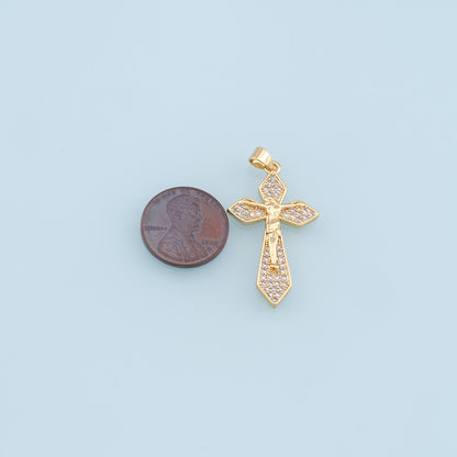 Gold Jesus Charms,18K Gold Filled Cross Pendant,CZ Micro Pave Religious Protect Charm Bracelet Necklace for DIY Jewelry Making Supply