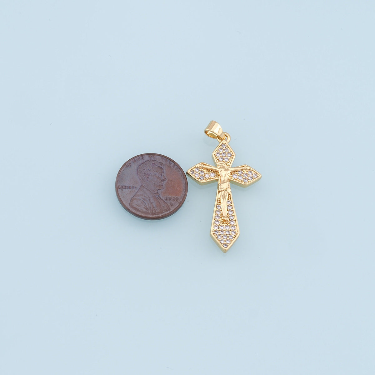 18K Gold Filled Cross CZ Charm Pendant for Jewelry Making