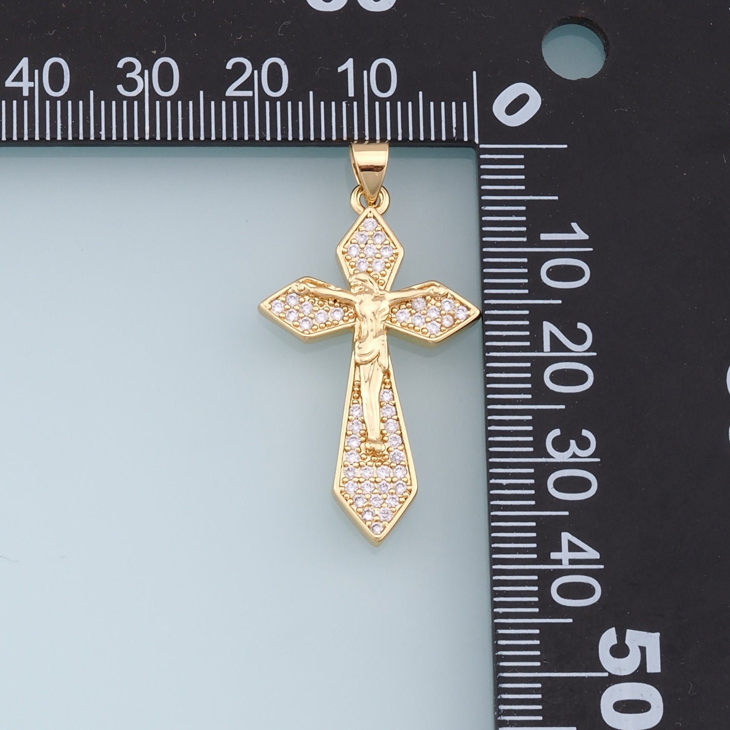 Gold Jesus Charms,18K Gold Filled Cross Pendant,CZ Micro Pave Religious Protect Charm Bracelet Necklace for DIY Jewelry Making Supply