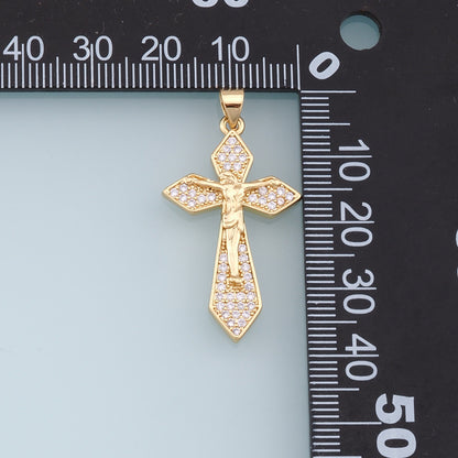 Gold Jesus Charms,18K Gold Filled Cross Pendant,CZ Micro Pave Religious Protect Charm Bracelet Necklace for DIY Jewelry Making Supply