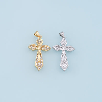 Gold Jesus Charms,18K Gold Filled Cross Pendant,CZ Micro Pave Religious Protect Charm Bracelet Necklace for DIY Jewelry Making Supply